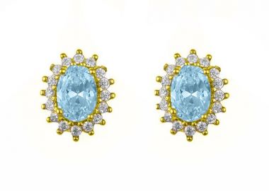 Σκουλαρίκια Ροζέτα Από Ασήμι 925 Επιχρυσωμένο Οβάλ Με Ζιργκόν Aqua SS47789 - AMOR AMOR - 