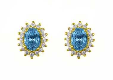 Σκουλαρίκια Ροζέτα Από Ασήμι 925 Επιχρυσωμένο Οβάλ Με Ζιργκόν Blue Topaz SS47781 - AMOR AMOR - 