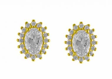 Σκουλαρίκια Ροζέτα Από Ασήμι 925 Επιχρυσωμένο Οβαλ SS47230 - AMOR AMOR - 