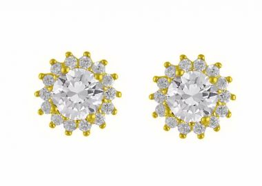 Σκουλαρίκια Ροζέτα Από Ασήμι 925 Επιχρυσωμένο Στρογγυλά SS47242 - AMOR AMOR - 