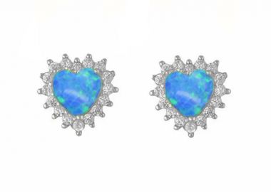 Σκουλαρίκια Ροζέτα Από Ασήμι 925 Καρδιά Με Μπλε Οπάλι SS47798 - AMOR AMOR - 