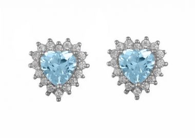 Σκουλαρίκια Ροζέτα Από Ασήμι 925 Καρδιά Με Ζιργκόν Aqua SS47790 - AMOR AMOR - 