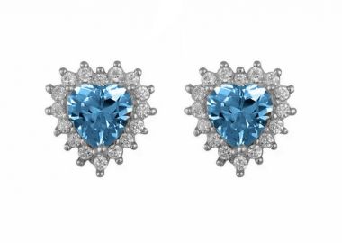 Σκουλαρίκια Ροζέτα Από Ασήμι 925 Καρδιά Με Ζιργκόν Blue Topaz SS47782 - AMOR AMOR - 