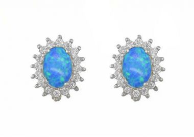 Σκουλαρίκια Ροζέτα Από Ασήμι 925 Οβάλ Με Μπλε Οπάλι SS47796 - AMOR AMOR - 