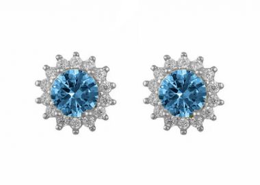 Σκουλαρίκια Ροζέτα Από Ασήμι 925 Στρογγυλό Με Ζιργκόν Blue Topaz SS47784 - AMOR AMOR - 