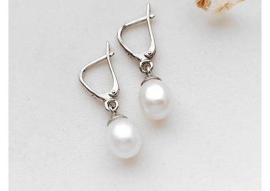 Σκουλαρίκια σταγόνα με πέρλες ασημένια SK134 - Asimenio - 