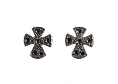 Σκουλαρίκια Σταυρός με Μάυρα Ζιργκόν Ροζ Χρυσός Κ9 - 16065E -  - 