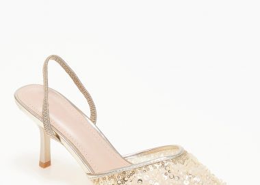 Slingback γόβες με διακοσμητικές χάντρες και πούλιες - Χρυσό - Issue - 