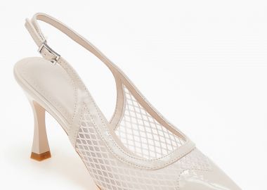 Slingback γόβες με δίχτυ και καρδιά - Μπεζ - Issue - 