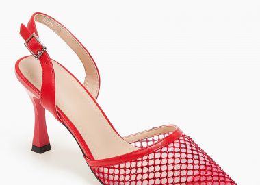 Slingback γόβες με δίχτυ και στράς - Κόκκινο - Issue - 