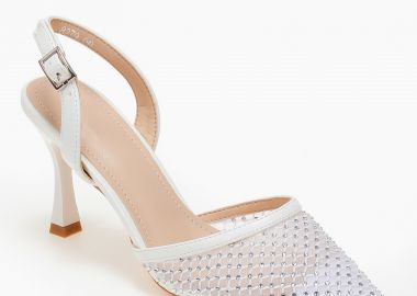 Slingback γόβες με δίχτυ και στράς - Λευκό - Issue - 