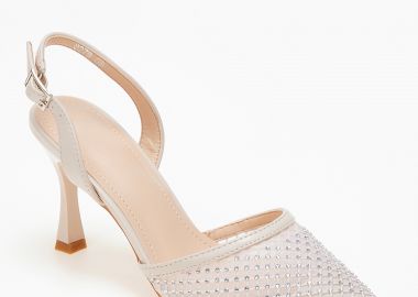 Slingback γόβες με δίχτυ και στράς - Μπεζ - Issue - 