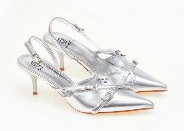 Slingback μυτερές γόβες με λεπτό τακούνι - Ασημί - Issue - 