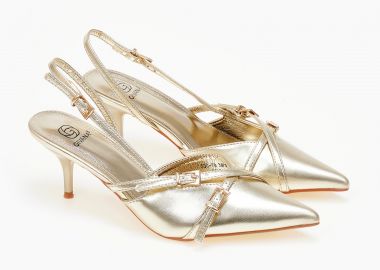Slingback μυτερές γόβες με λεπτό τακούνι - Χρυσό - Issue - 