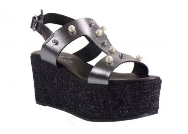 Smart Cronos Γυναικείες Πλατφόρμες Πέδιλα 6881-3539 Ανθρακί Δέρμα - Smart Cronos - 