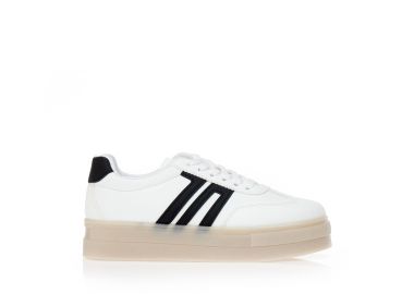 Sneakers δερματίνη και μαύρες ρίγες ΛΕΥΚΟ - Tsoukalas - 