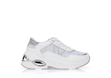 Sneakers δερματίνη με διάτρητο glitter σχέδιο ΛΕΥΚΟ - Tsoukalas - 