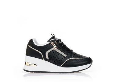 Sneakers δερματίνη με διάτρητο σχέδιο ΜΑΥΡΟ - Tsoukalas - 