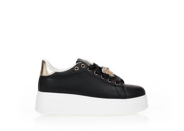 Sneakers μαύρα με χρυσή μέλισσα και στρας ΜΑΥΡΟ - Tsoukalas - 