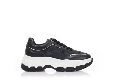 Sneakers με δίκτυ και λουλούδια ΜΑΥΡΟ - Tsoukalas - 