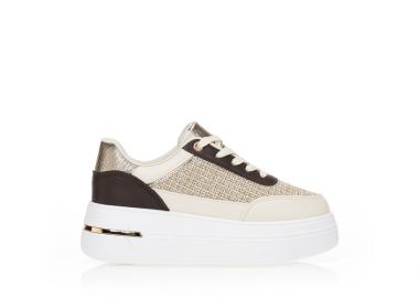 Sneakers με συνδυασμό υλικών και χρυσή πλέξη ΜΠΕΖ - Tsoukalas - 