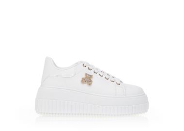 Sneakers πλατφόρμα με αγκράφα αρκουδάκι ΛΕΥΚΟ - Tsoukalas - 