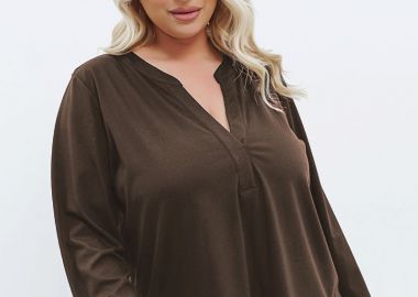 Soft μπλούζα με V λαιμόκοψη σε καφέ χρώμα -  - 