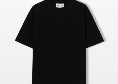 SOLID HOMME Ανδρικό Μαύρο Crinkle String T-Shirt - SOLID HOMME - 