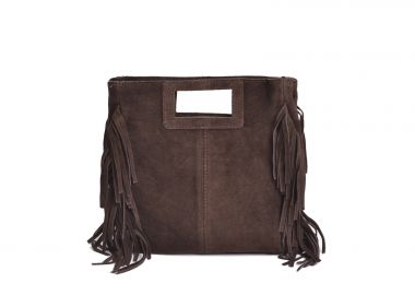 Σουέντ δερμάτινη τσάντα με κρόσσια και cutout λαβή - MAT FASHION - 