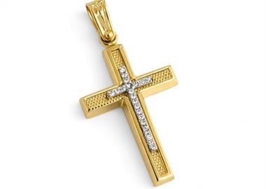 Σταυρός Βάπτισης Χρυσός Κ14 με Λευκές Πέτρες Ζιργκόν διπλής όψης με την βάπτιση -  - 