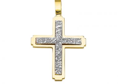 Σταυρός Διπλής Όψης Χρυσός και Λευκόχρυσος Κ14 - 13092MR -  - 