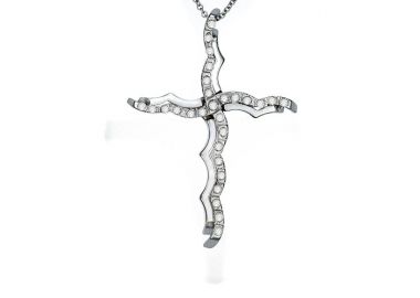 Σταυρός με Διαμάντια Λευκόχρυσος Κ18 - 53014 -  - 
