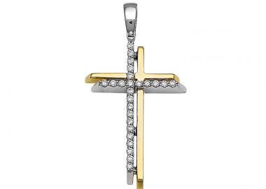 Σταυρός με Ζιργκόν Χρυσός και Λευκόχρυσος Κ14 - 13085CZ -  - 