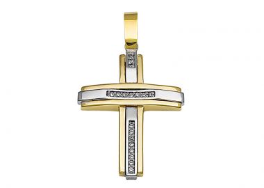 Σταυρός με Ζιργκόν Χρυσός και Λευκόχρυσος Κ14 - 13093CZ -  - 