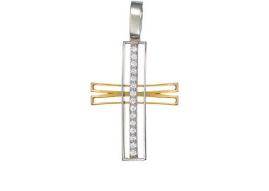 Σταυρός με Ζιργκόν Δίχρωμος Κ14 - 13007CZ -  - 