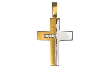 Σταυρός με Ζιργκόν Δίχρωμος Κ14 - 13010CZ -  - 