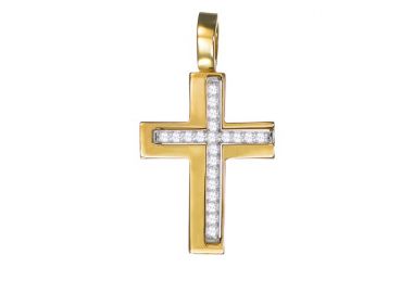 Σταυρός με Ζιργκόν Δίχρωμος Κ14 - 13012CZ -  - 