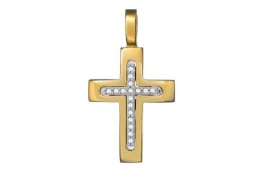 Σταυρός με Ζιργκόν Δίχρωμος Κ14 - 13013CZ -  - 