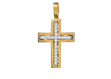 Σταυρός με Ζιργκόν Δίχρωμος Κ14 - 13014CZ -  - 