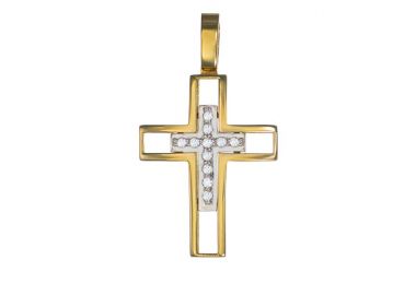 Σταυρός με Ζιργκόν Δίχρωμος Κ14 - 13015 -  - 