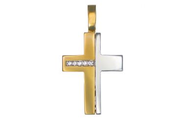 Σταυρός με Ζιργκόν Δίχρωμος Κ14 - 13016CZ -  - 