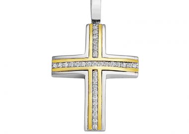Σταυρός με Ζιργκόν Δίχρωμος Κ14 - 13053CZ -  - 