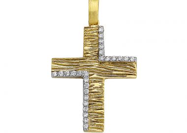 Σταυρός με Ζιργκόν Δίχρωμος Κ14 - 13056CZ -  - 