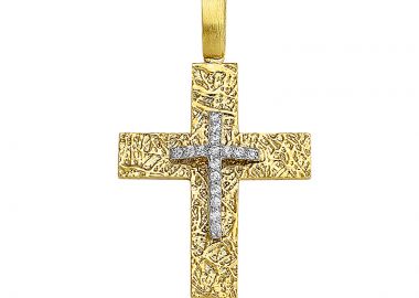 Σταυρός με Ζιργκόν Δίχρωμος Κ14 - 13057CZ -  - 