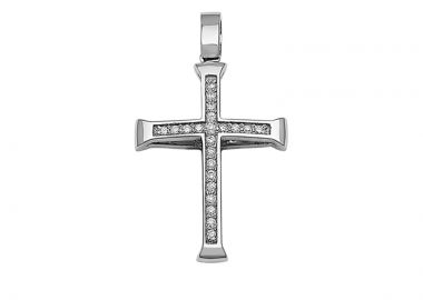 Σταυρός με Ζιργκόν Διπλής 'Οψης Λευκόχρυσος Κ14 - 13083 -  - 