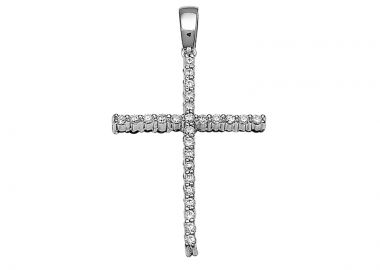 Σταυρός με Ζιργκόν Διπλής Όψης Λευκόχρυσος Κ14 - 13081CZ -  - 