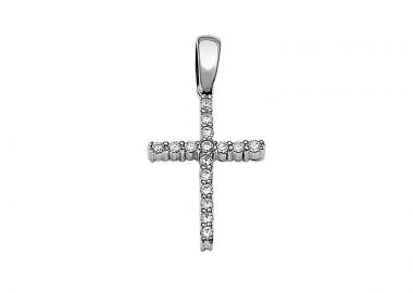Σταυρός με Ζιργκόν Διπλής Όψης Λευκόχρυσος Κ14 - 13089CZ -  - 