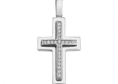 Σταυρός με Ζιργκόν Λευκόχρυσος Κ14 - 13050CZ -  - 