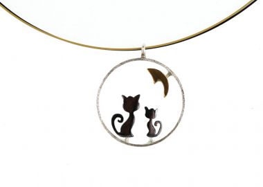 Stelios Ασημένιο κολιέ γάτες με φεγγάρι - Stelios - 