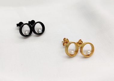 Stelios Χειροποίητα ασημένια σκουλαρίκια κύκλοι μαργαριτάρι Χρυσό - Stelios - 